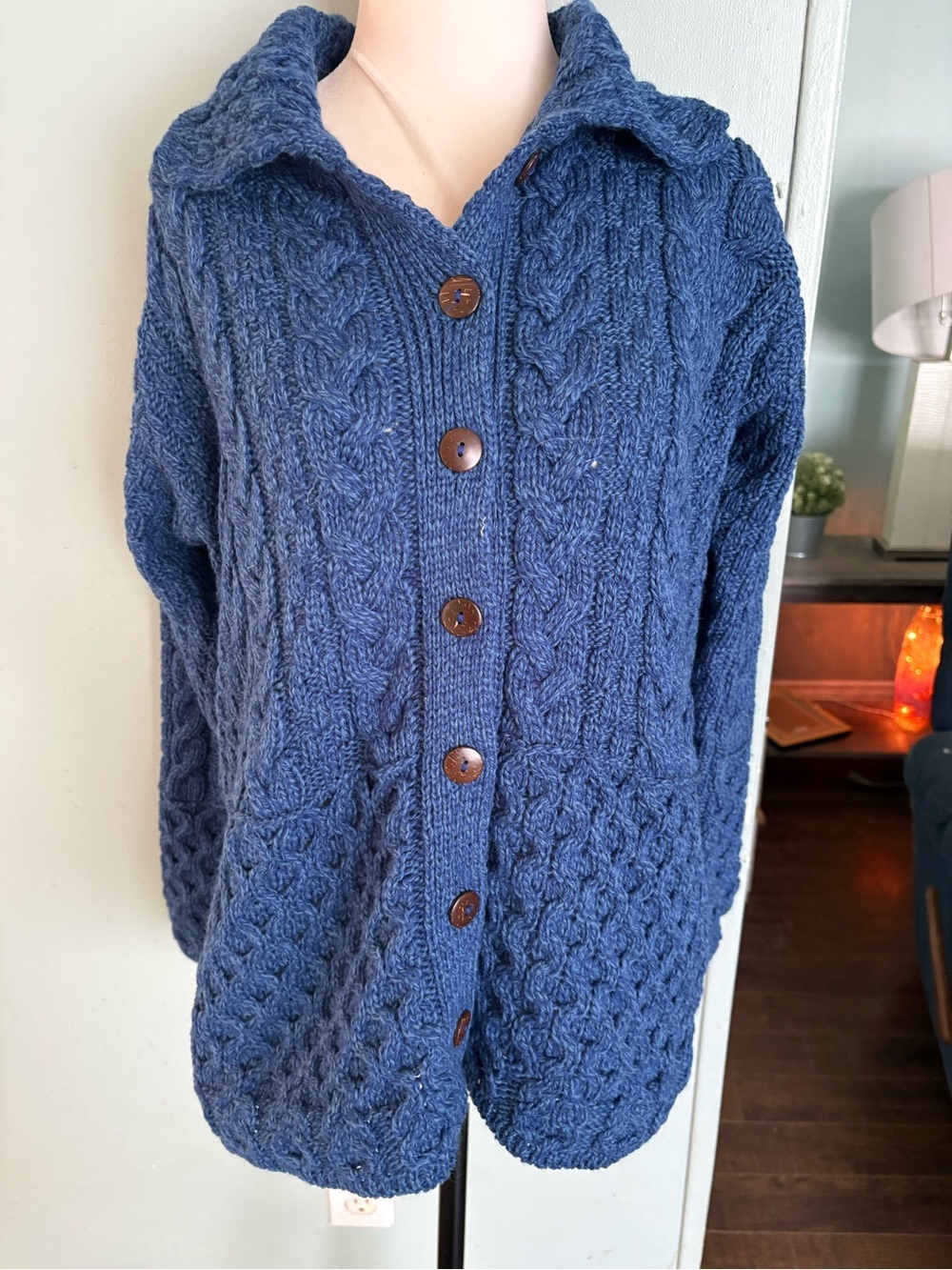 Aran Cable-Knit  Women’s Button up Merino wool Sweater